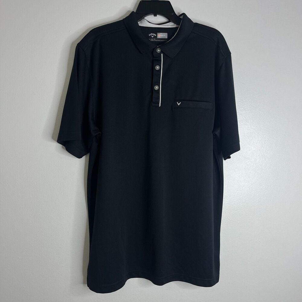 Callaway Mens Polo Shirt XL Black Opti Dri Short Sleeve Pocket Short Sleeve Golf